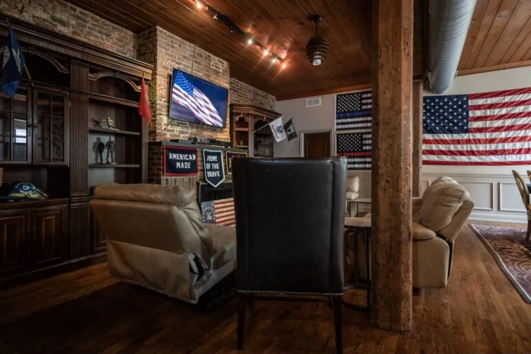 American flag displayed inside Heroes House — Phoenix Recovery Project's veterans recovery residence in Center City Philadelphia